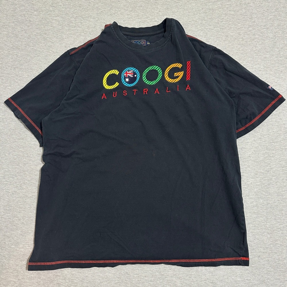 Y2K Coogi Australia Embroidered Multicolor Logo Contrast Stitch Tee Black 3XL
